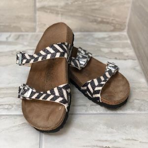 Birkenstock black & white sandals.